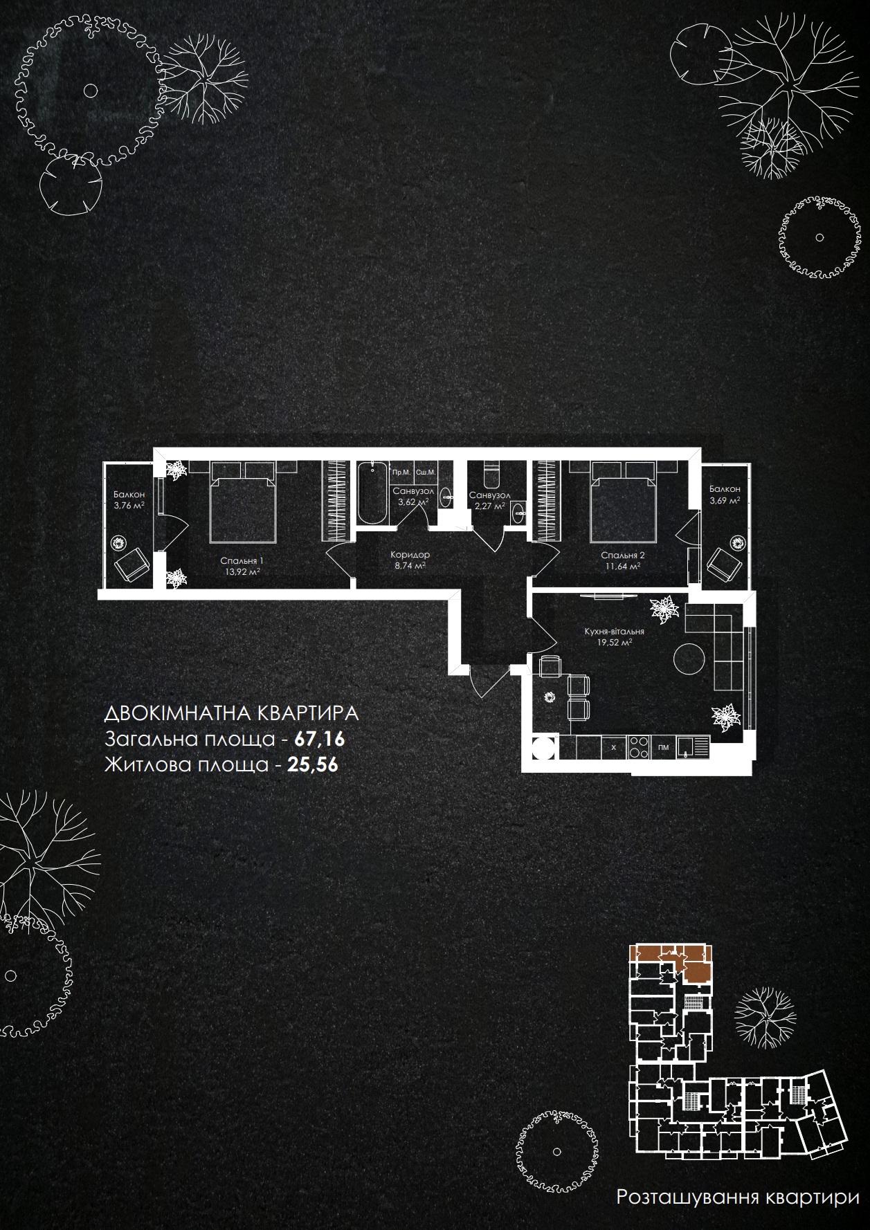 Планування 2-кімнатної квартири